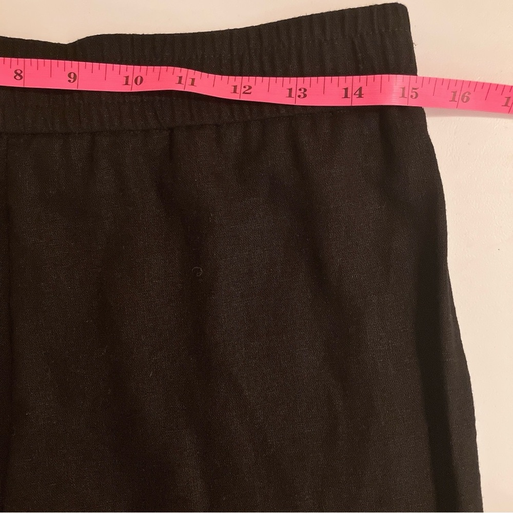 🎀 Maison D’Amelie Wide-Leg High-Rise Embroidered Hem Black Linen Ankle Pants - Picture 7 of 9